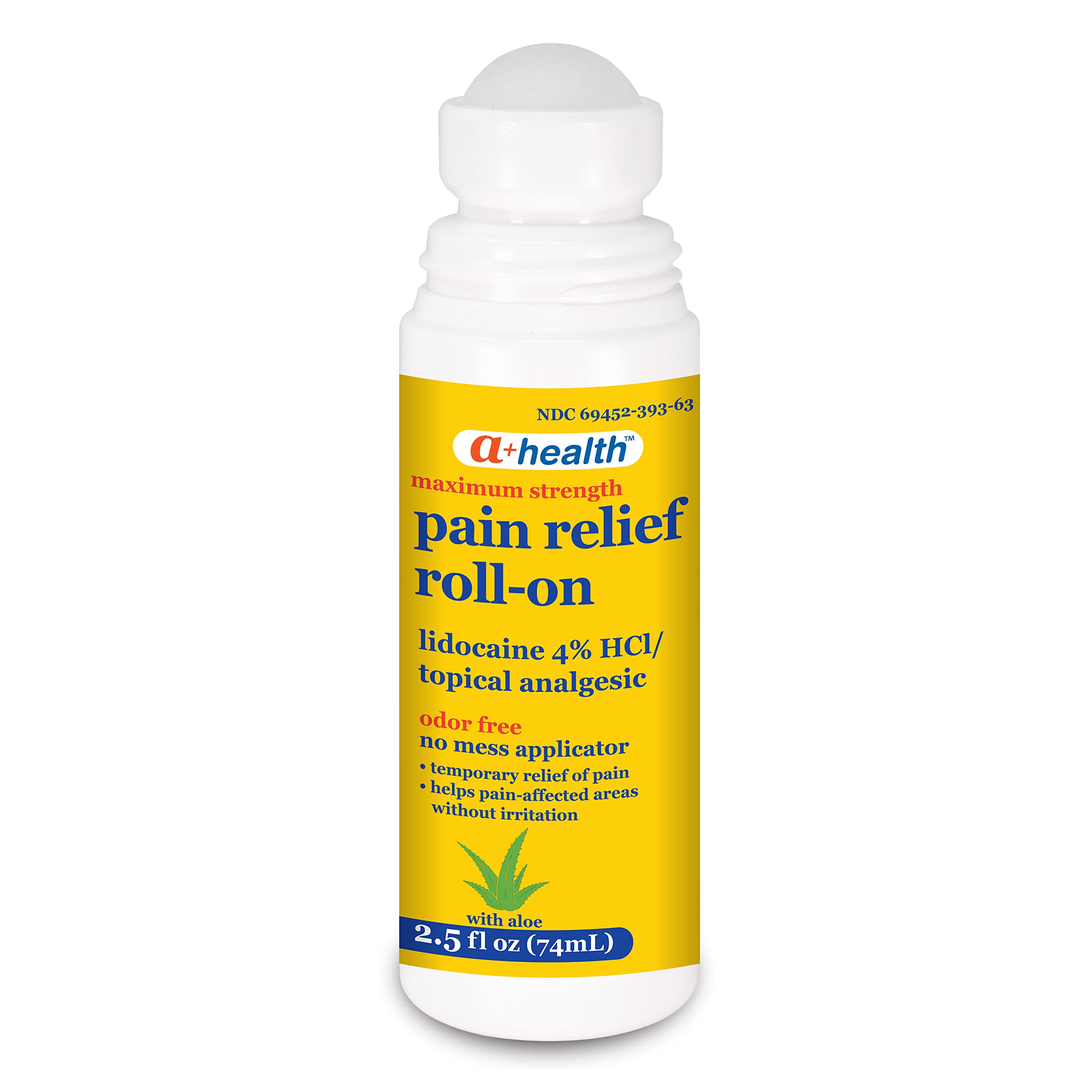 A+Health maximum strength four percent lidocaine roll on packaging showing active ingredient details