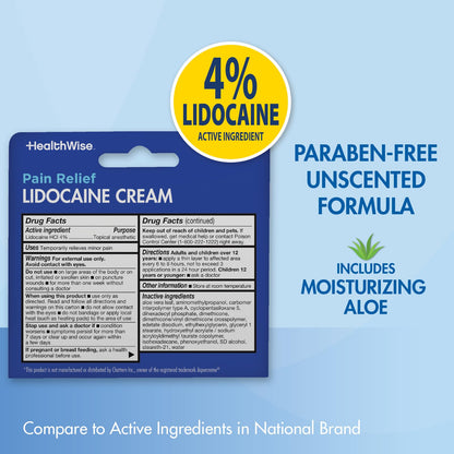Back label of HealthWise maximum strength topical numbing cream showing drug facts