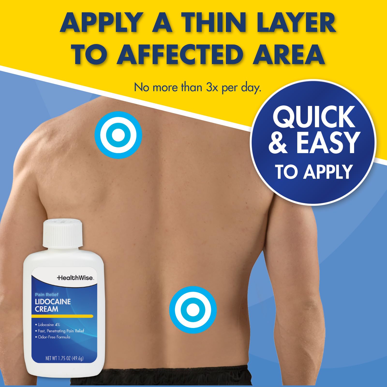 Side panel view of HealthWise topical pain relief cream highlighting usage instructions