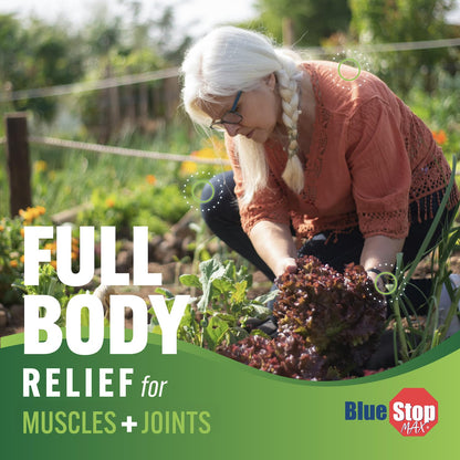 Blue Stop Max emu oil and aloe vera topical formula bottle