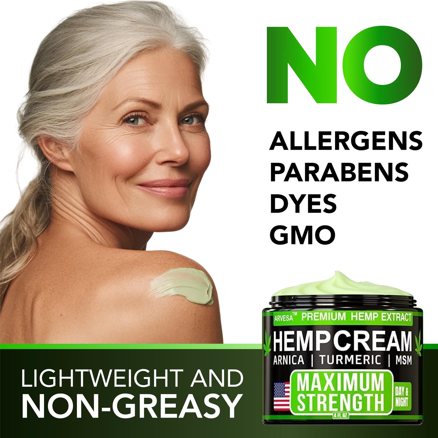Non greasy texture of Arvesa maximum strength joint care cream being applied to the skin