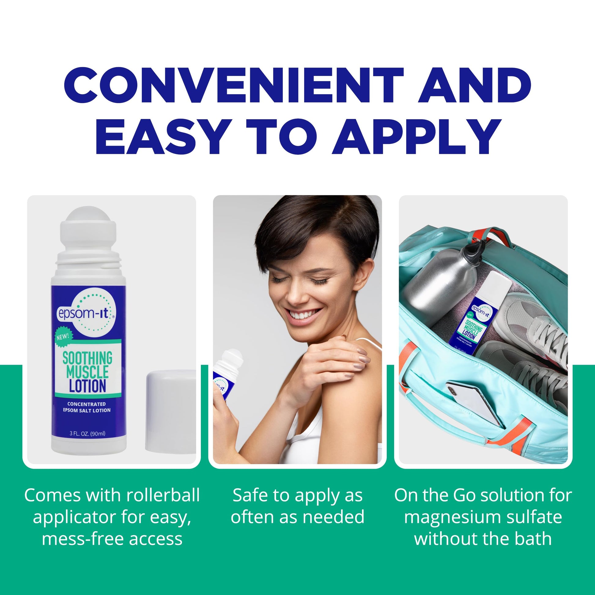 Epsom-It soothing muscle roll on portable health product display
