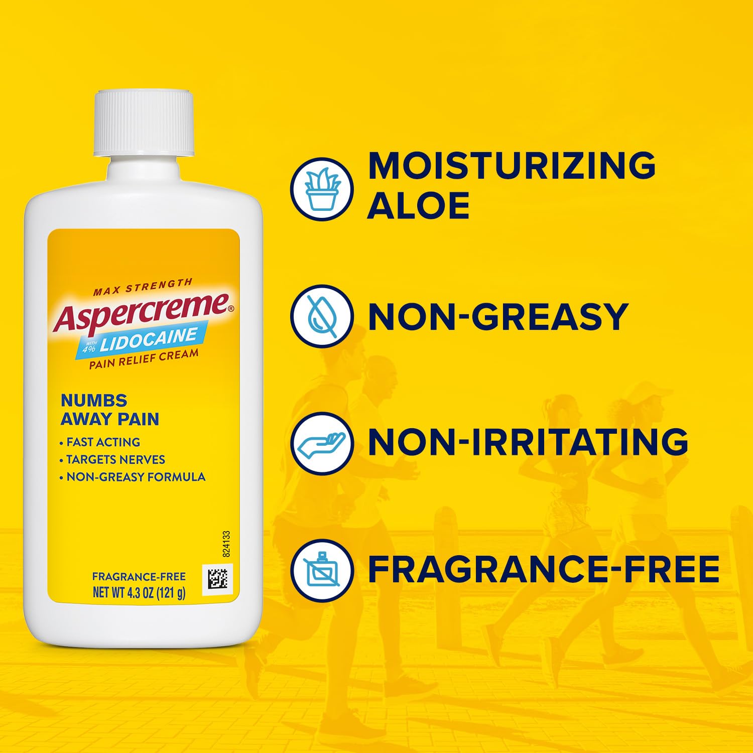 Aspercreme lidocaine cream application details and drug facts printed on the back label.