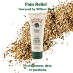 Nature's Willow muscle and joint pain cream tube showing ingredients