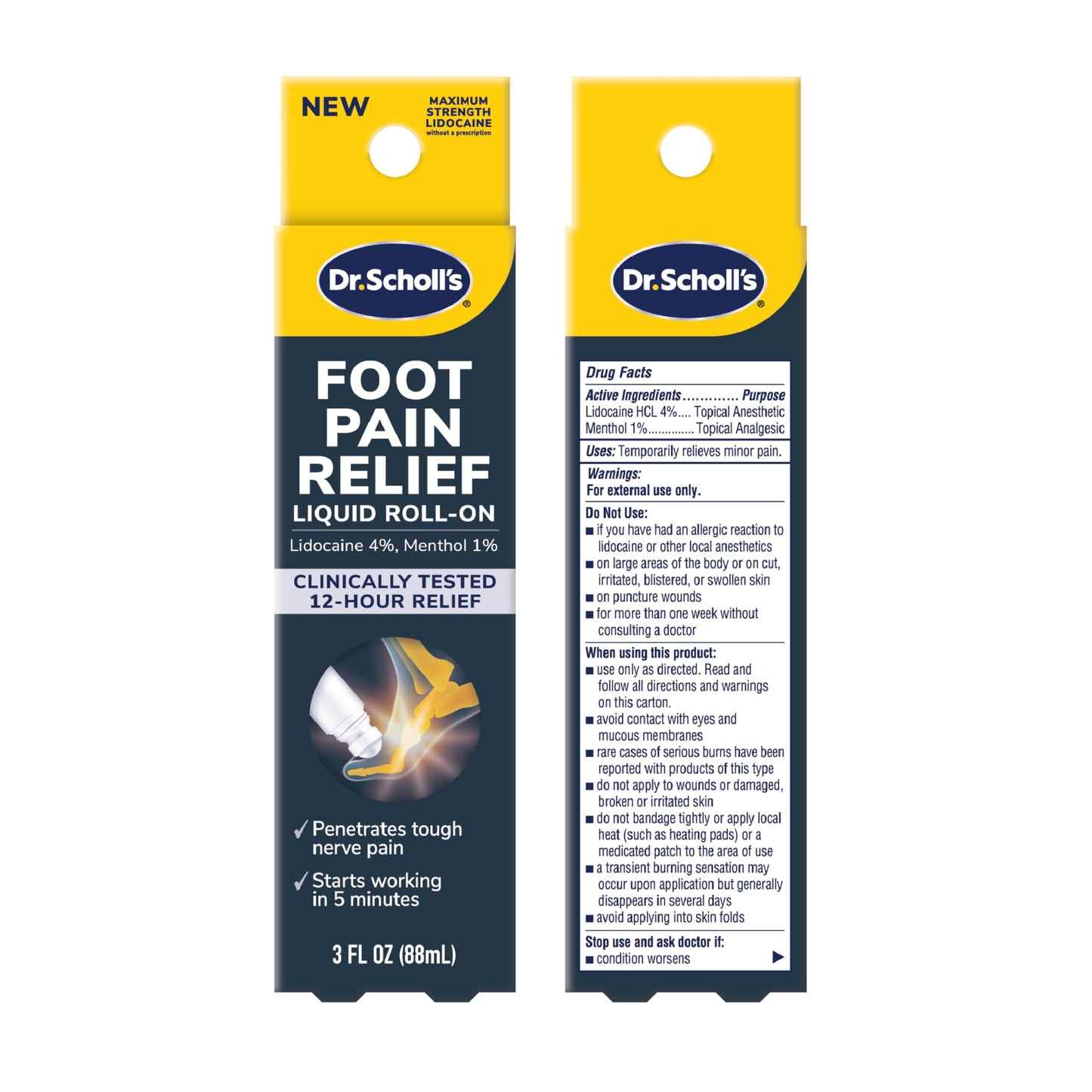 Dr Scholls lidocaine and menthol foot care roll on applicator details