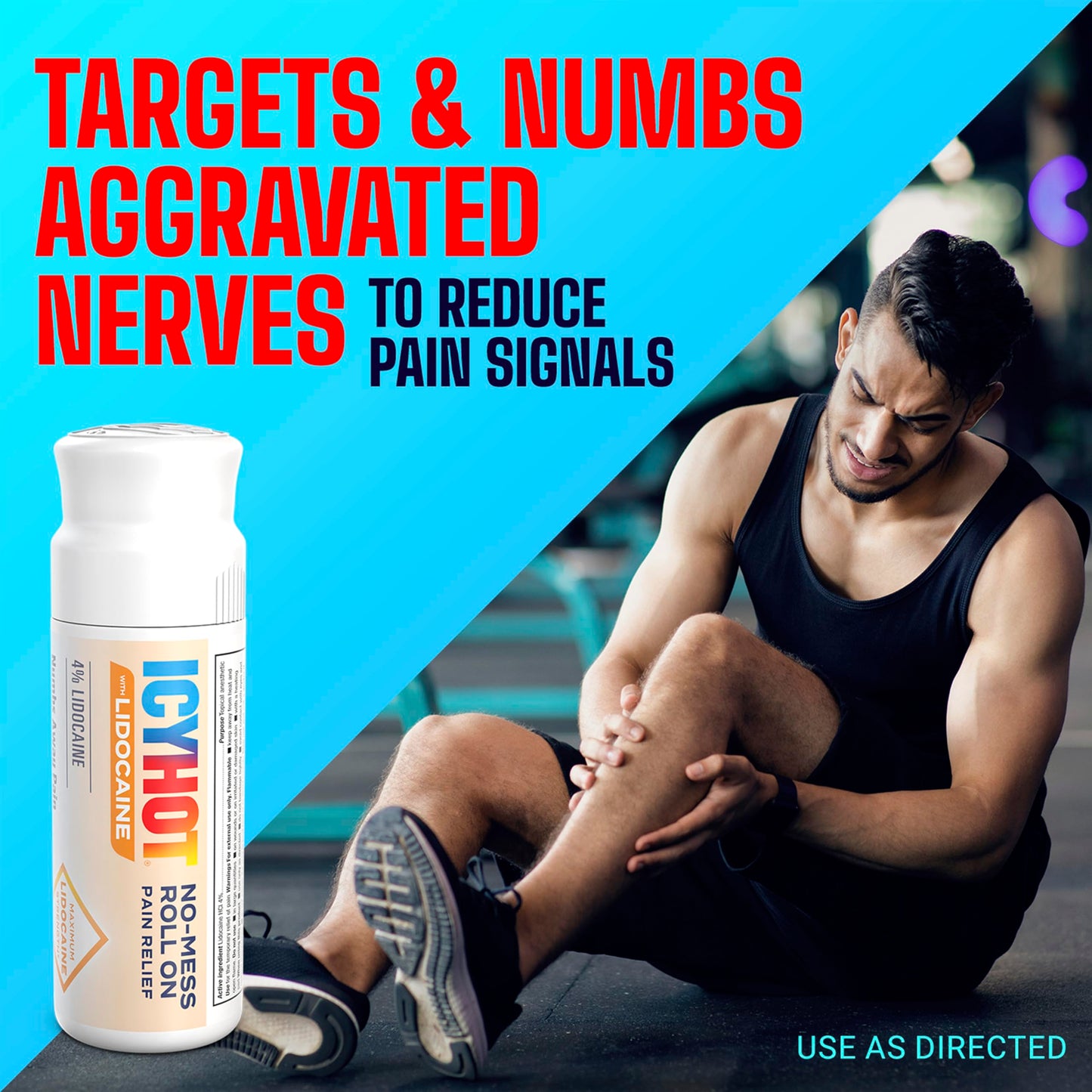 Back view of Icy Hot lidocaine pain reliever with ingredient details and usage instructions.