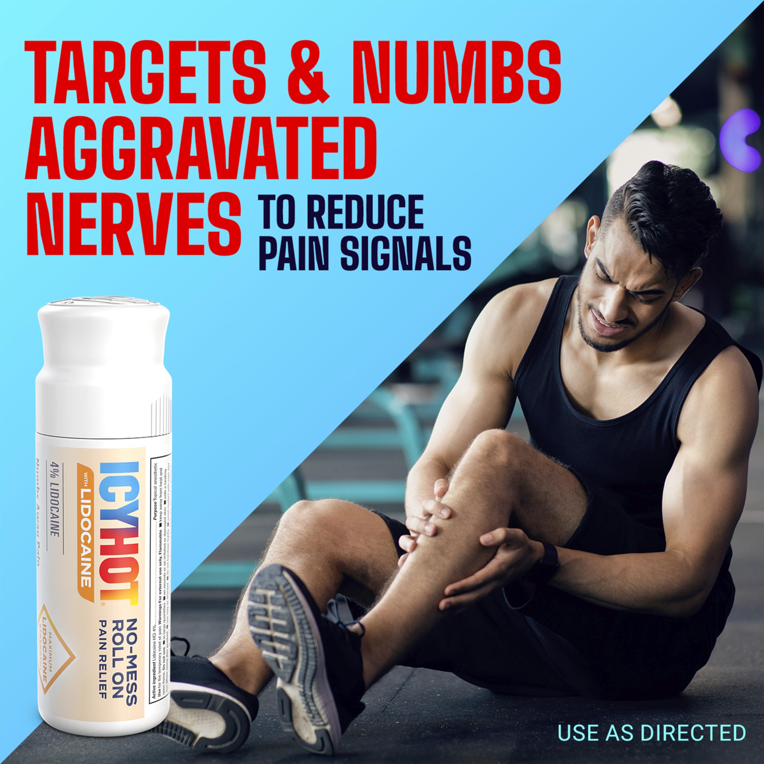 Back view of Icy Hot lidocaine pain reliever with ingredient details and usage instructions.