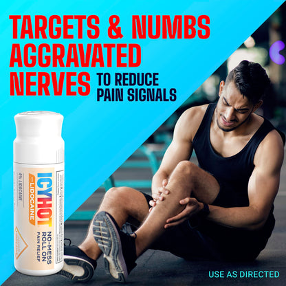 Back view of Icy Hot lidocaine pain reliever with ingredient details and usage instructions.