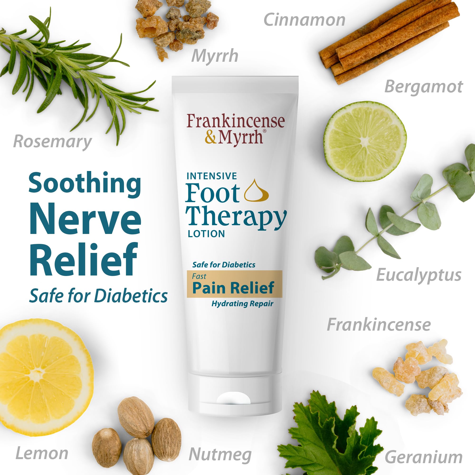 Frankincense & Myrrh topical neuropathy relief lotion texture close up view.