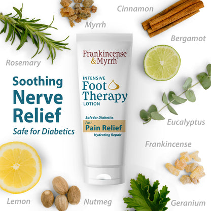 Frankincense & Myrrh topical neuropathy relief lotion texture close up view.