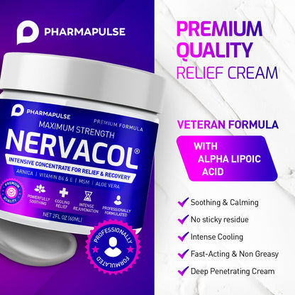 Pharmapulse Nervacol pain relief cream back label showing ingredients list