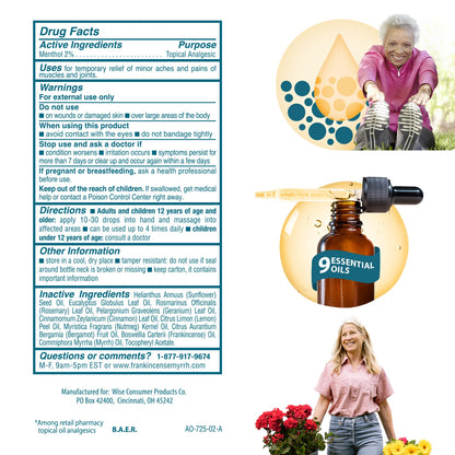 Frankincense and Myrrh arthritis relief liquid bottle on an ecommerce display background