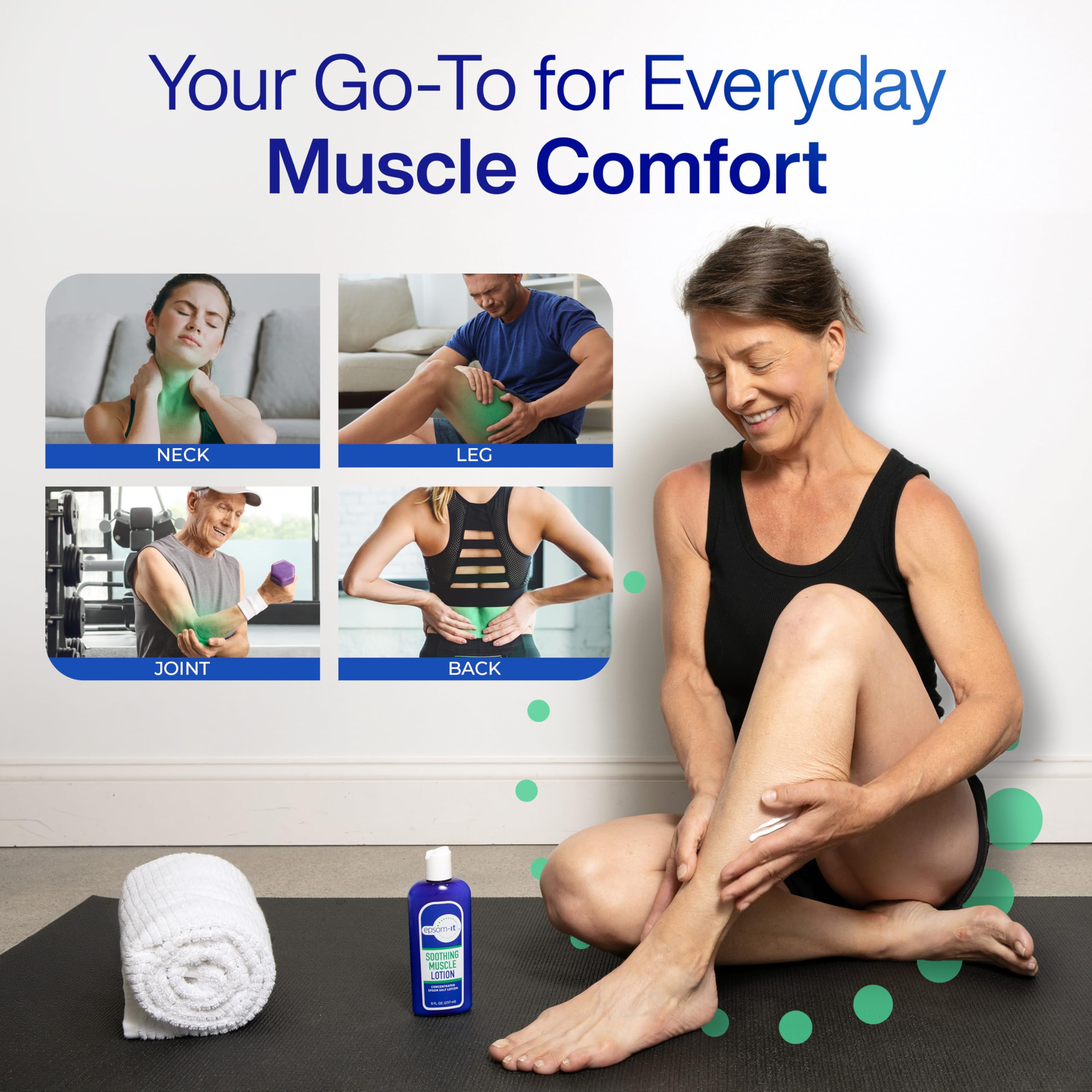 Fragrance free and paraben free Epsom-It muscle lotion for targeted joint comfort.
