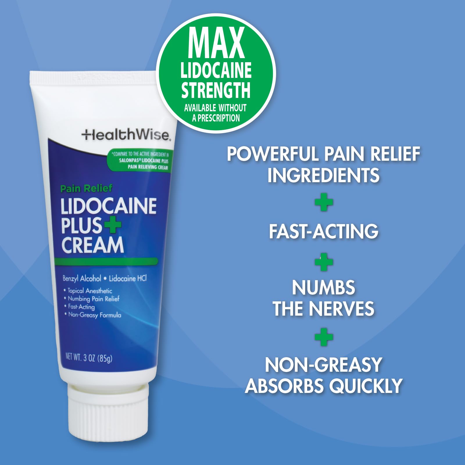 Back label details of HealthWise over the counter topical cream.