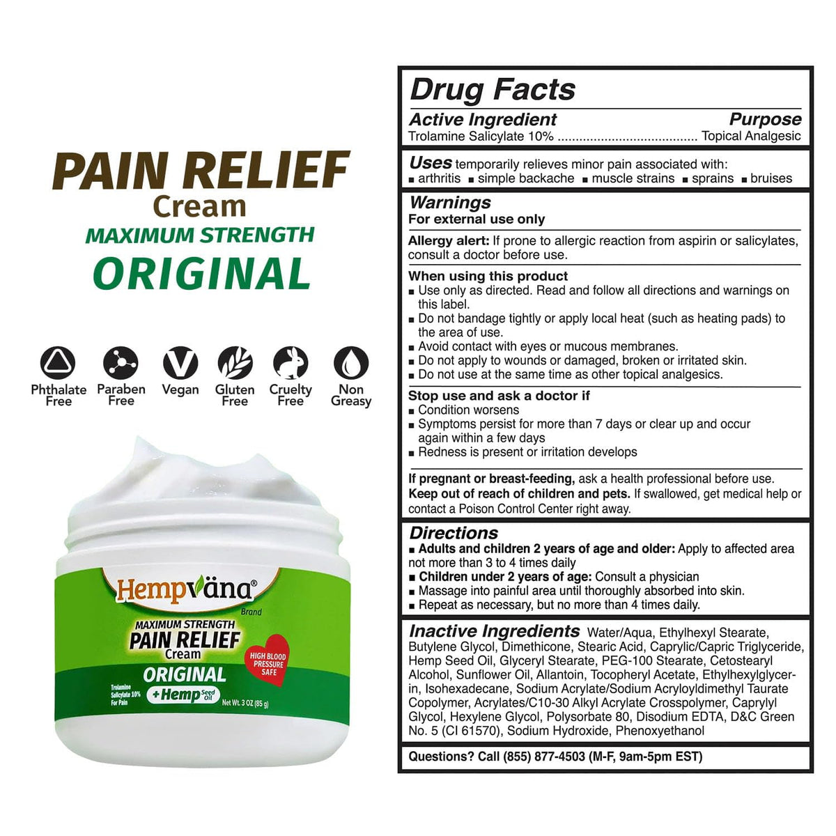 Hempvana brand original maximum strength pain cream packaging box