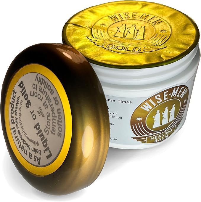 Wise Men Healing Balm texture showing the natural coconut oil base formula inside the open jar.