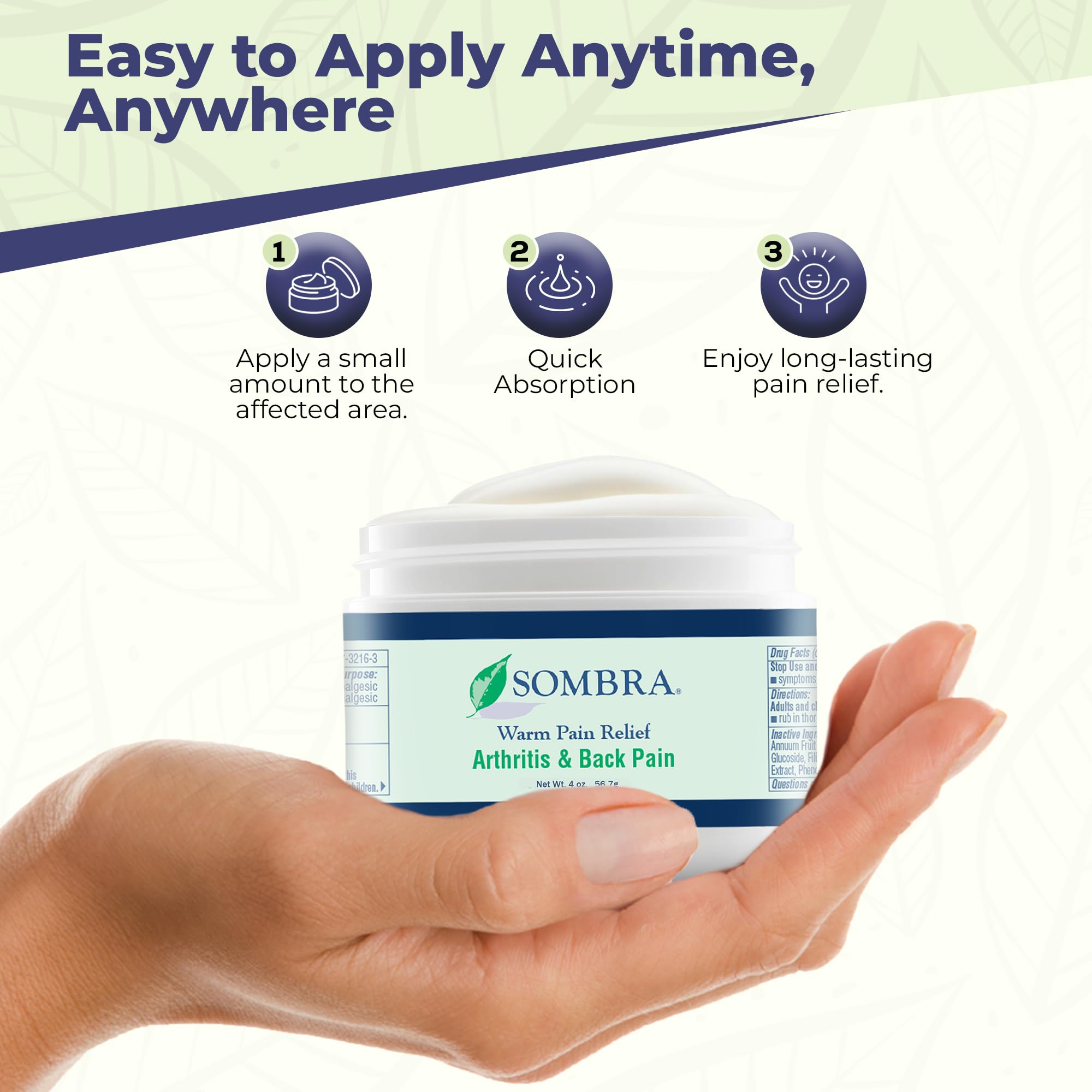 Sombra topical muscle rub four ounce jar with natural orange citrus scent details