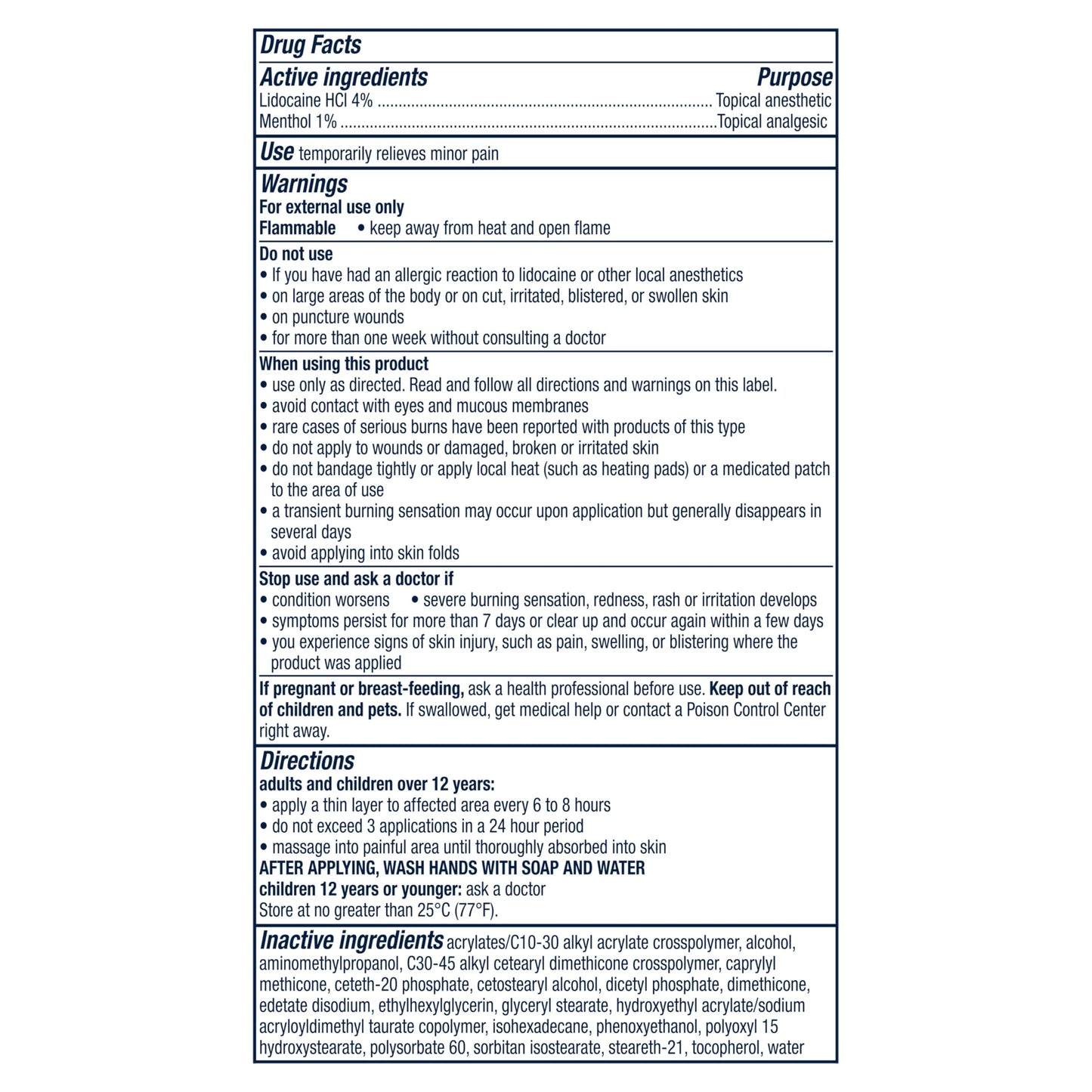 Nervive package label detailing four percent lidocaine and one percent menthol concentrations