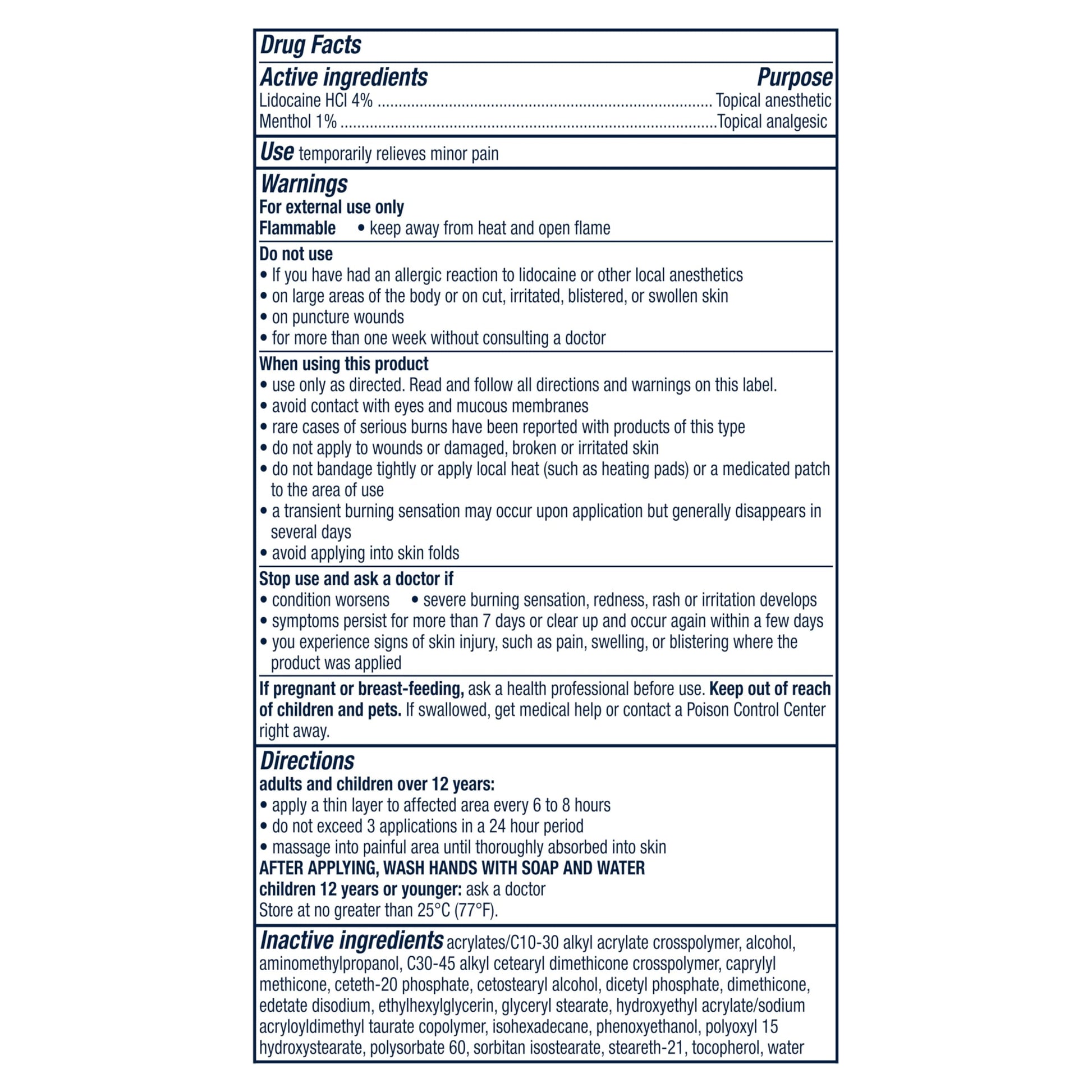 Nervive package label detailing four percent lidocaine and one percent menthol concentrations