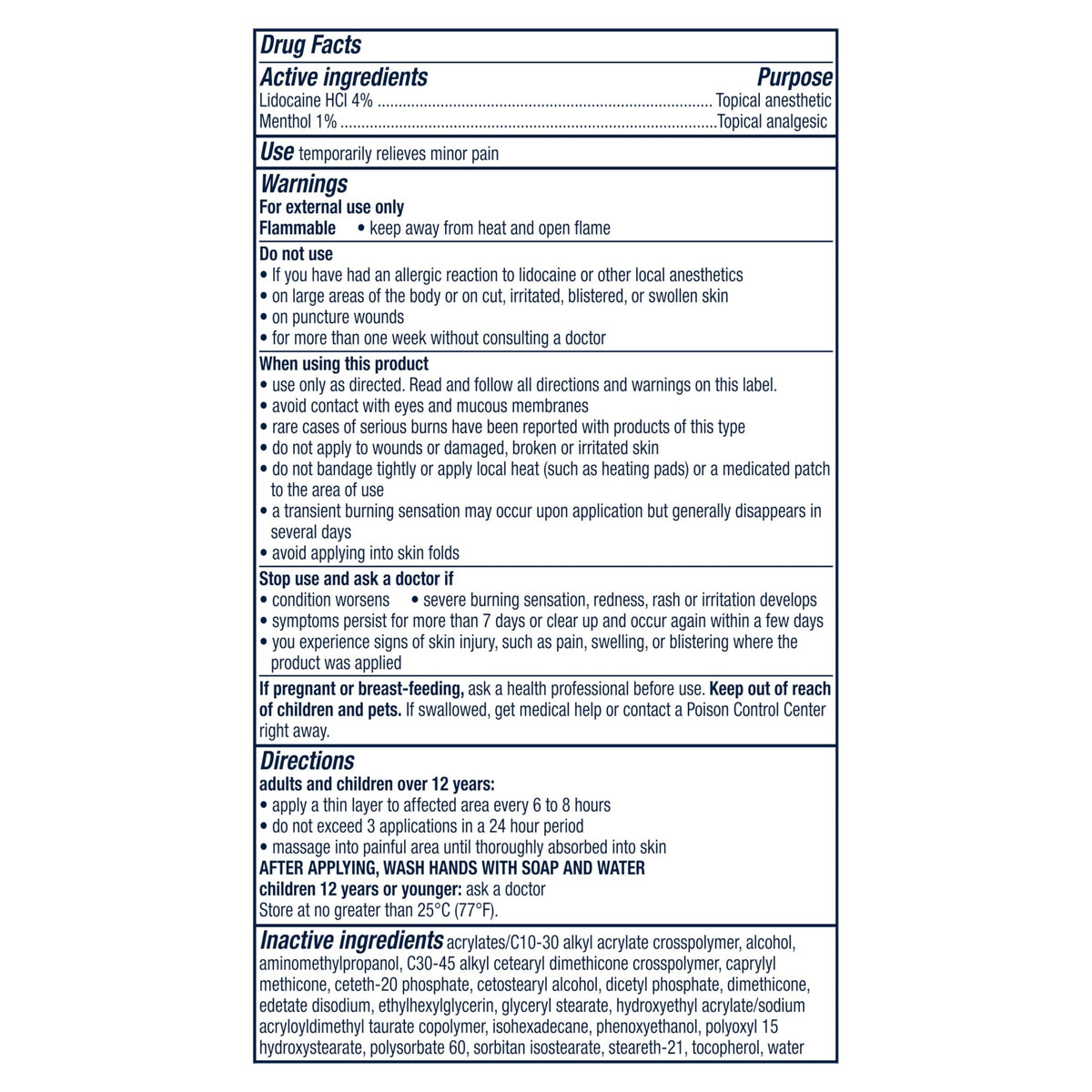 Nervive package label detailing four percent lidocaine and one percent menthol concentrations