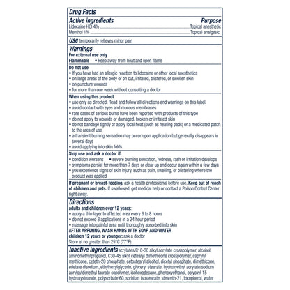 Nervive package label detailing four percent lidocaine and one percent menthol concentrations