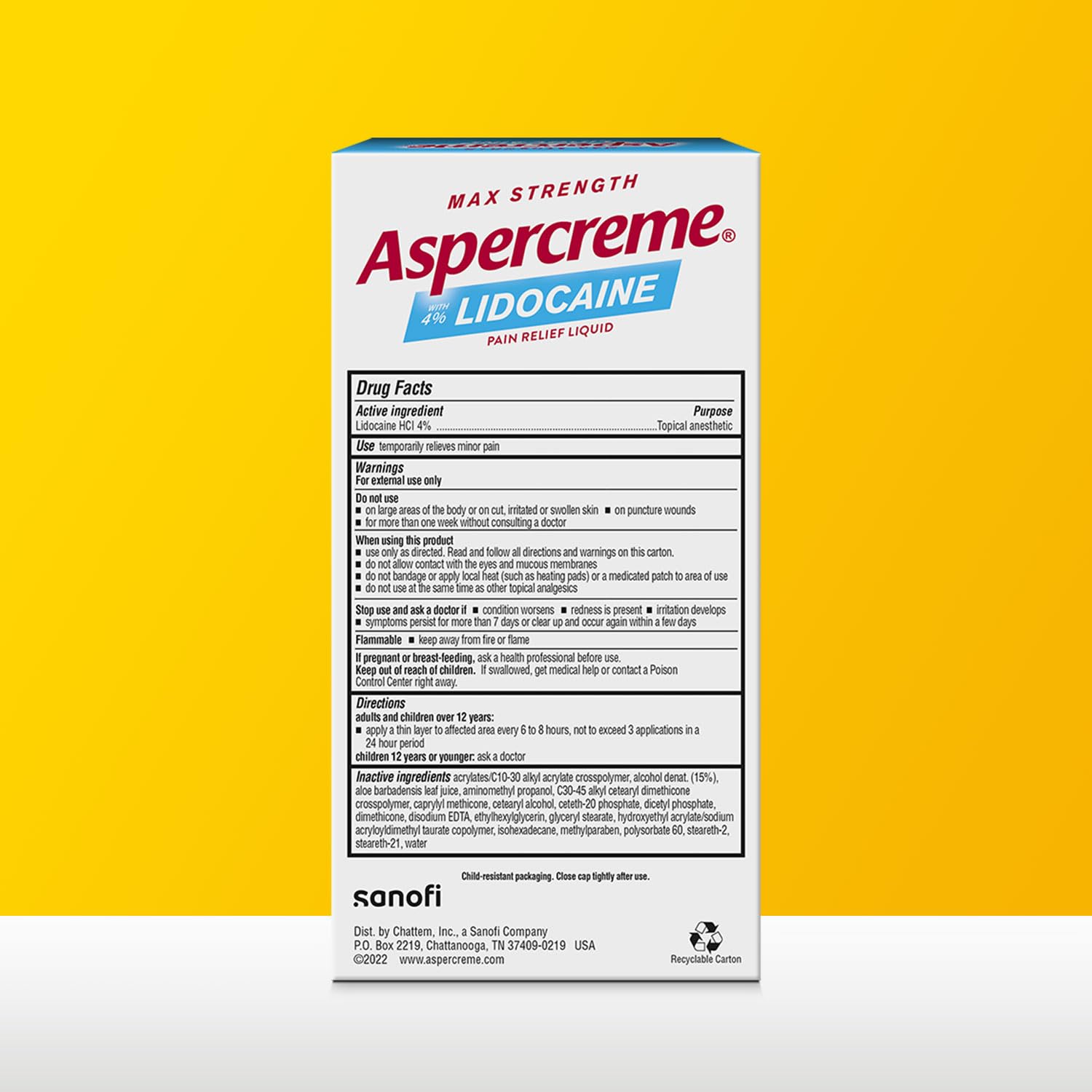 Aspercreme odor free four percent lidocaine roll on bottle displaying product benefits