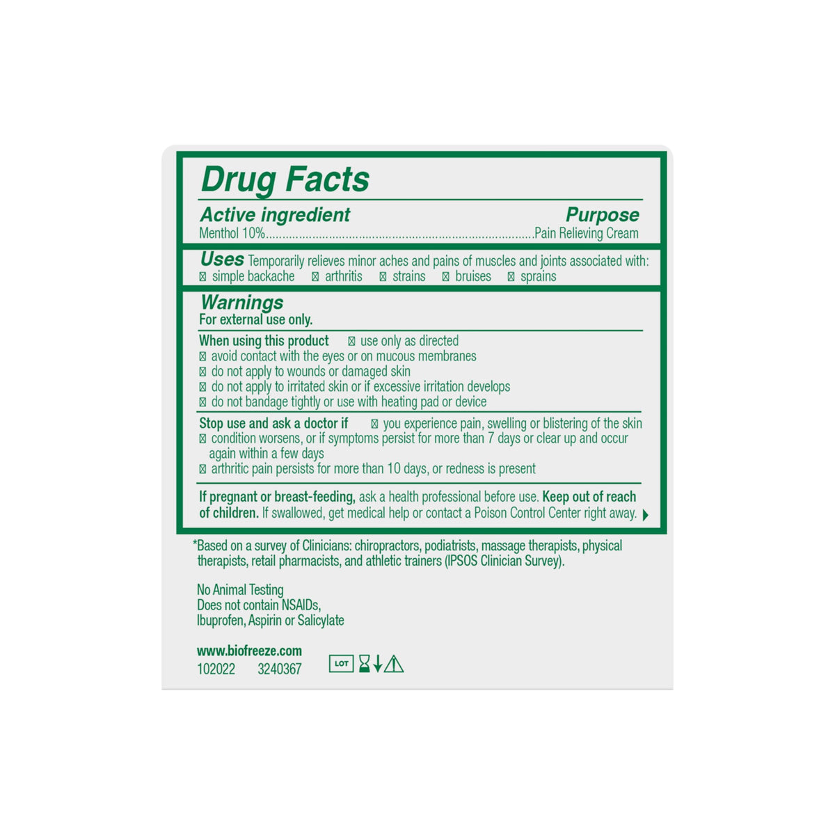 Biofreeze muscle and joint therapy non greasy cream retail packaging image