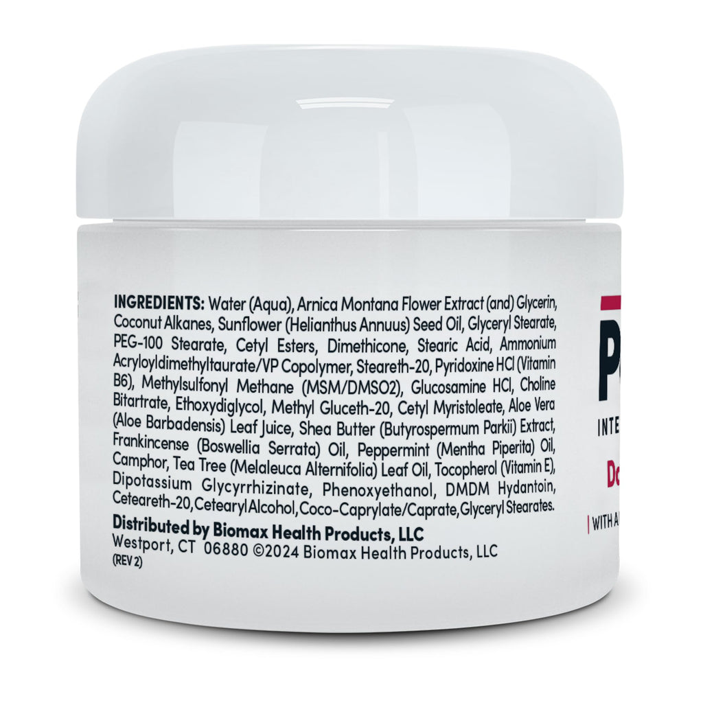 Penetrex soothing cream side view detailing arnica and vitamin b6 benefits