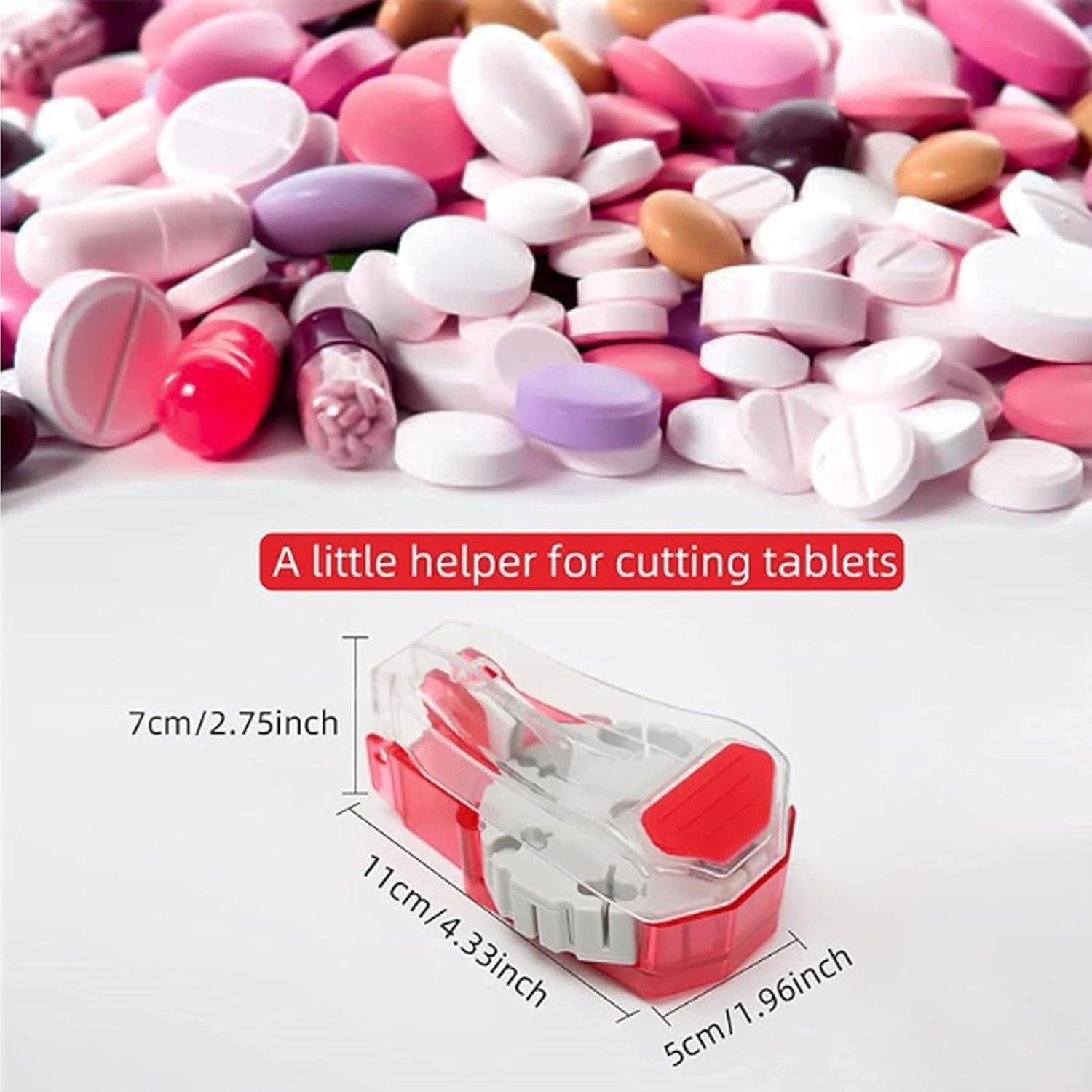 YRDGRG tablet splitter opened to display the multi-shape rotating alignment tray.