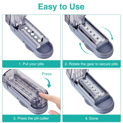Premium imported pill cutter kit with included black storage box and cleaning brush