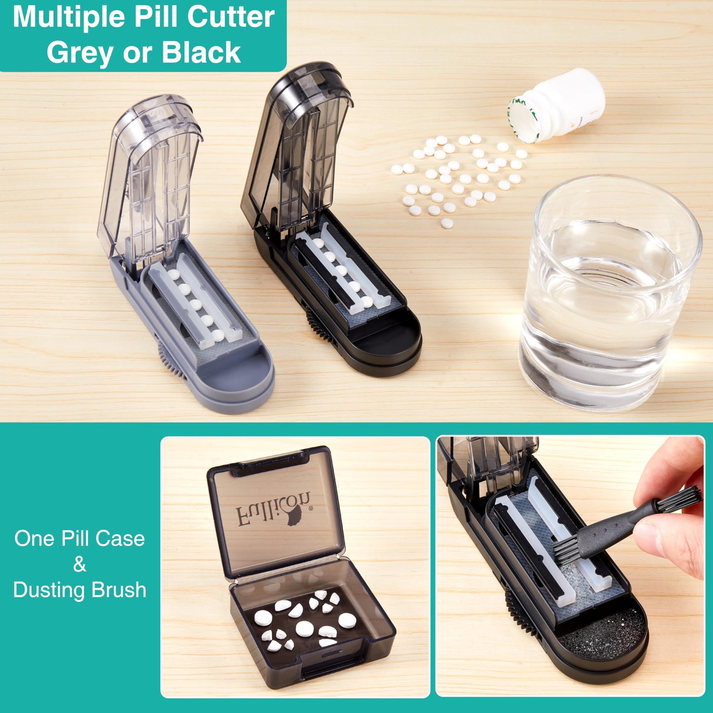 Fullicon medicine slicer showing retractable safety shield mechanism covering the blade edge