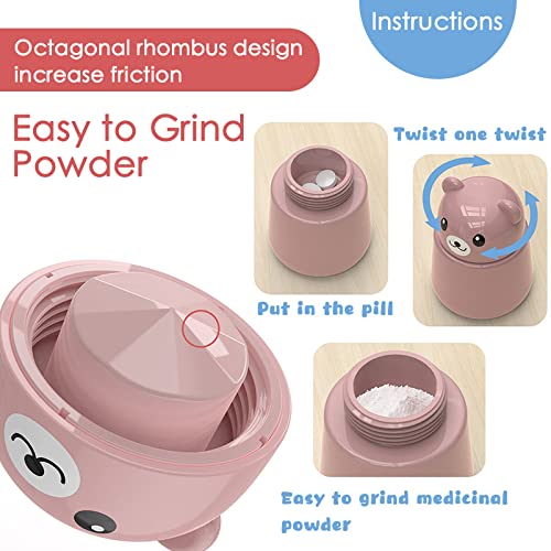 Pink bear-shaped pill grinder container showing the twist top mechanism.