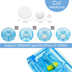 Durable pill splitter showing the internal V-shaped tablet grip and blade.