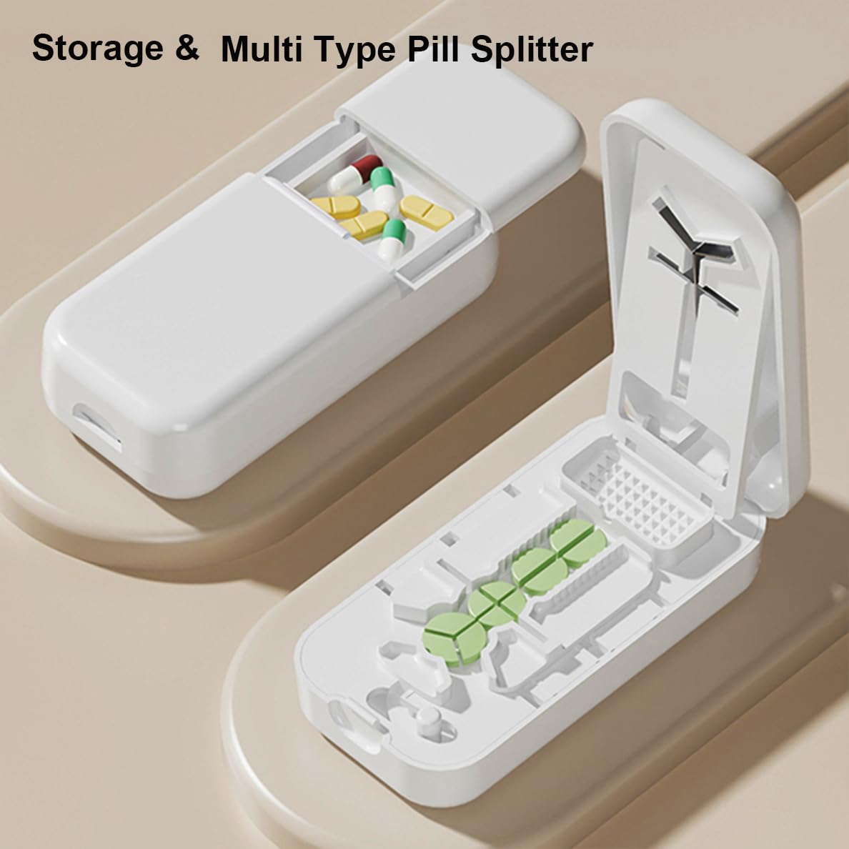 YULIKIKER tablet splitter open view displaying adjustable V-shaped centering device