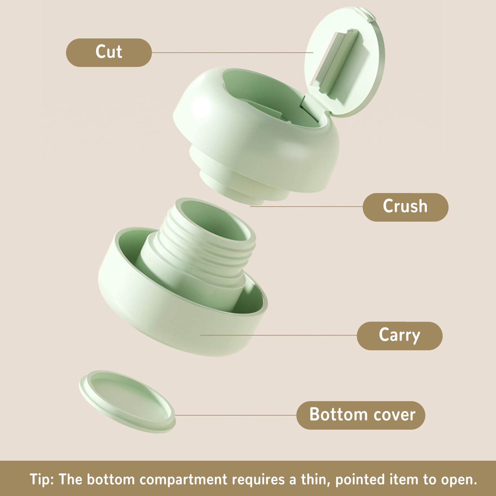 Syayw tablet splitter open top view displaying the sharp stainless steel blade