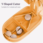 ColeMela premium pill cutter reverse view displaying the sliding door storage compartment.