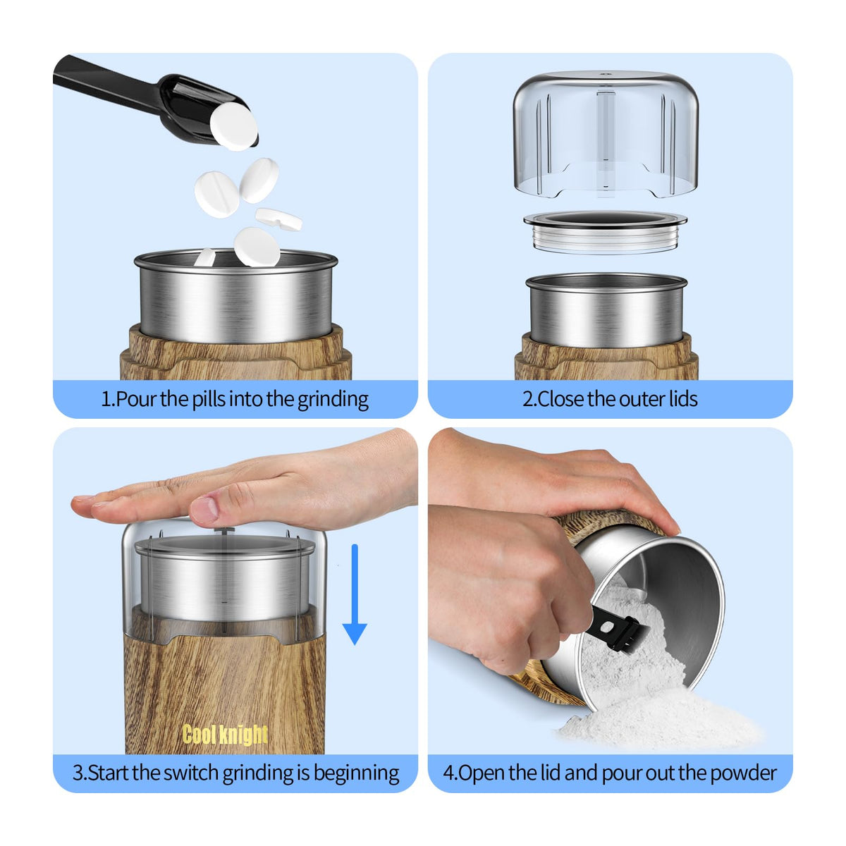 Compact dimensions showcase of the medicine pulverizer showing easy storage capability.