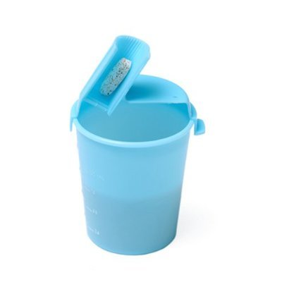 Side angle of the patented Oralflo cup demonstrating the ergonomic mouthpiece for kids and seniors