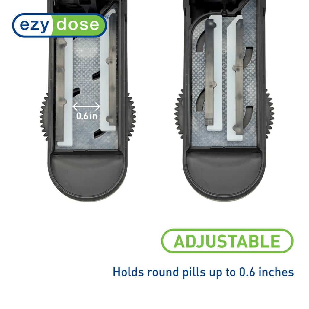 Side view of the portable travel pill organizer and dispenser storage compartment for medication tracking