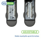 Side view of the portable travel pill organizer and dispenser storage compartment for medication tracking