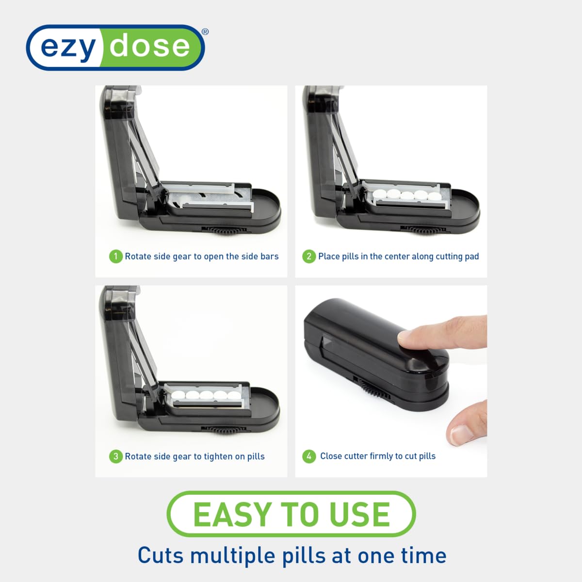 Close up shot of the medical grade stainless steel blade inside the EZY DOSE tablet splitter device