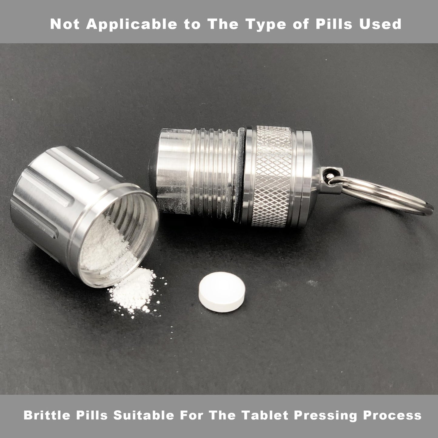 MEECN stainless steel pill grinder close up highlighting the premium CNC machined texture