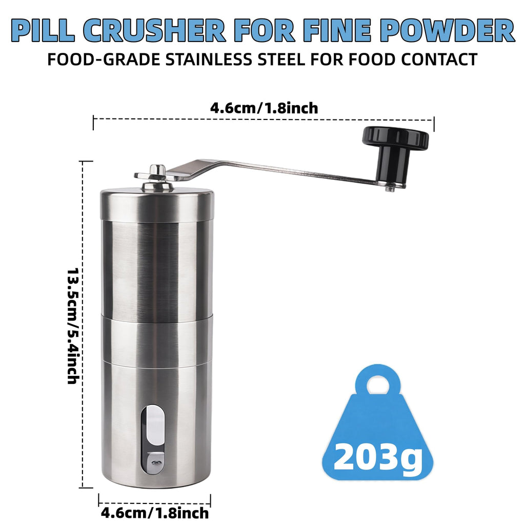Stainless steel manual pill mill set with one grinder and three piece accessories disassembled