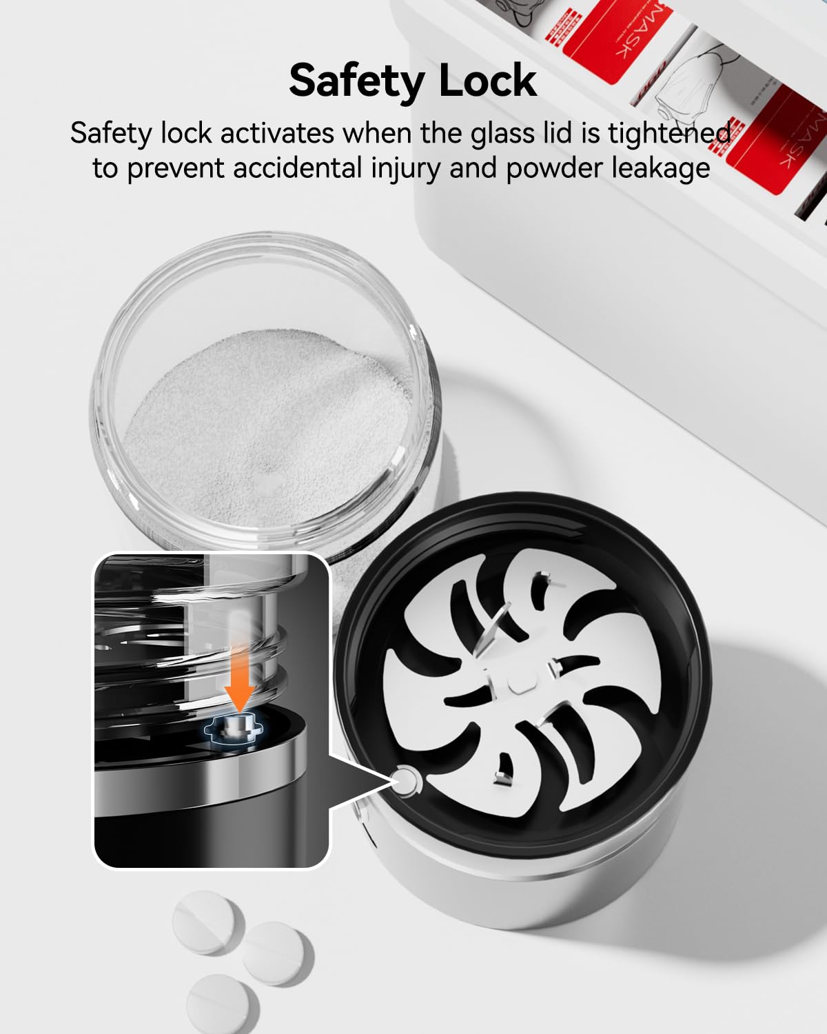 Close-up view of the twelve 304 stainless steel blades inside the automatic tablet grinder.