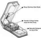 JohnBee tablet cutter displaying the three built-in medication storage compartments