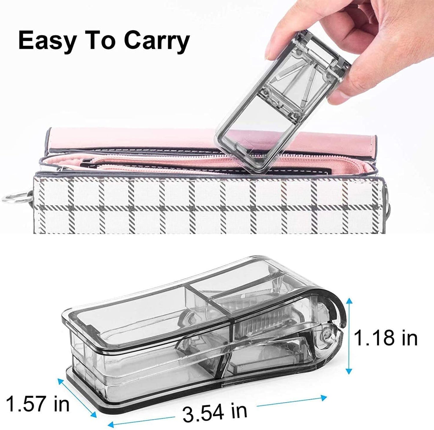 JohnBee medication divider being used to precisely split a large white tablet into quarters