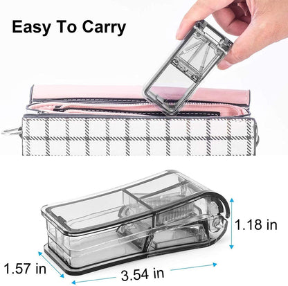 JohnBee medication divider being used to precisely split a large white tablet into quarters