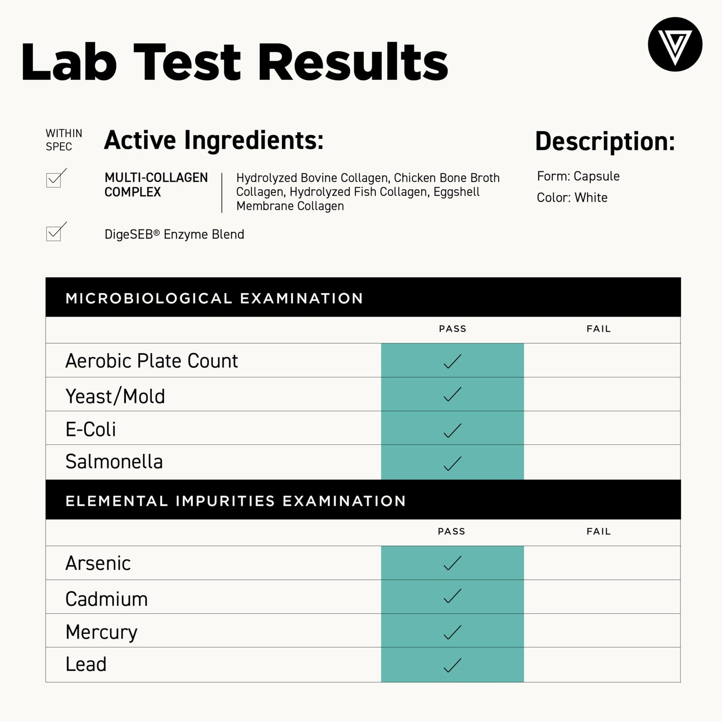 Vital Vitamins Multi Collagen dietary supplement showing DigeSeb digestive enzyme blend ingredients