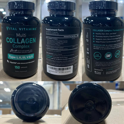 Full range view of Vital Vitamins premium multi collagen bottle showing clean grass fed certification