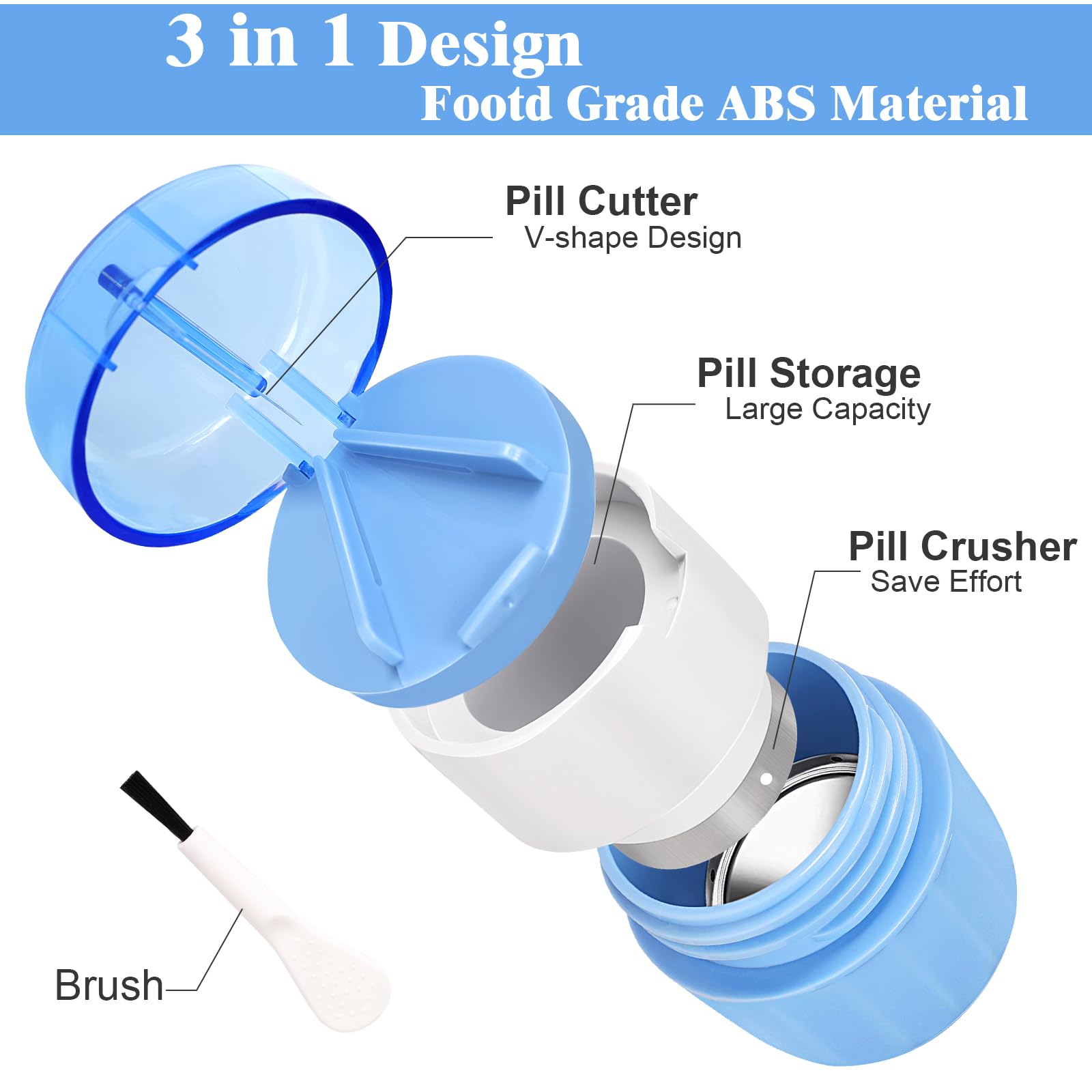 Fullicon medical tablet splitter showing open lid with stainless steel blade and V shaped holder.